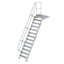 Treppe mit Plattform 60° Stufenbreite 800 mm 13 Stufen Aluminium geriffelt