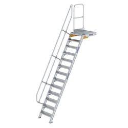 Treppe mit Plattform 60° Stufenbreite 600 mm 13 Stufen Aluminium geriffelt