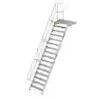 Treppe mit Plattform 60° Stufenbreite 1000 mm 16 Stufen Aluminium geriffelt Treppe mit Plattform 60° Stufenbreite 1000 mm 16 Stufen Aluminium geriffelt