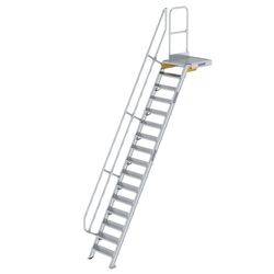 Treppe mit Plattform 60° Stufenbreite 600 mm 16 Stufen Aluminium geriffelt