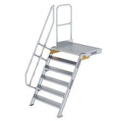 Treppe mit Plattform 60° Stufenbreite 1000 mm 6 Stufen Aluminium geriffelt
