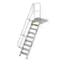 Treppe mit Plattform 60° Stufenbreite 600 mm 9 Stufen Aluminium geriffelt Treppe mit Plattform 60° Stufenbreite 600 mm 9 Stufen Aluminium geriffelt