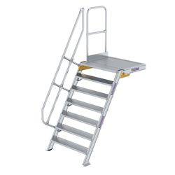Treppe mit Plattform 60° Stufenbreite 1000 mm 7 Stufen Aluminium geriffelt