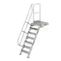 Treppe mit Plattform 60° Stufenbreite 600 mm 7 Stufen Aluminium geriffelt Treppe mit Plattform 60° Stufenbreite 600 mm 7 Stufen Aluminium geriffelt