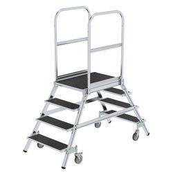 Podesttreppe beids. begehbar mit Federrolle Korundbeschichtung R 13 4 Stufen