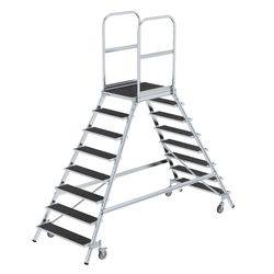 Podesttreppe beids. begehbar mit Federrolle Korundbeschichtung R 13 8 Stufen