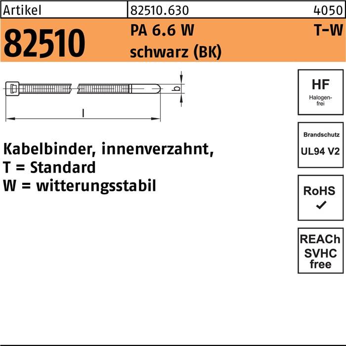 Kabelbinder R 82510 innenverz. 3,3x260/65 PA 6.6 W sw 100St. HELLERMANNTYTON