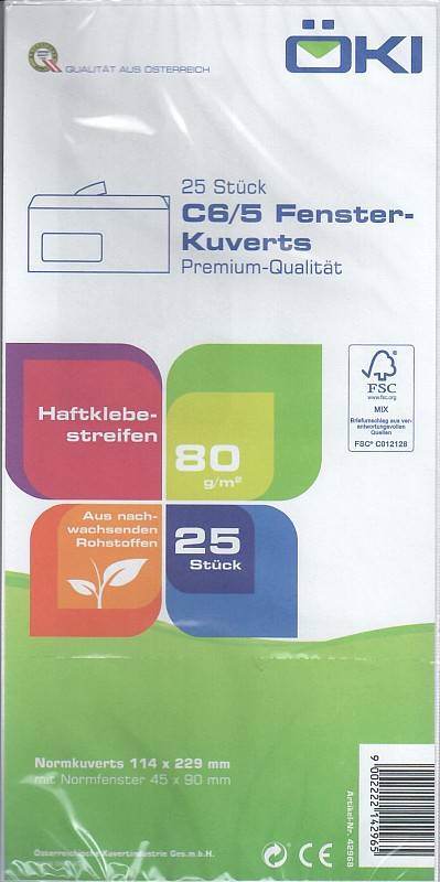 ÖKI Briefumschläge DIN lang mit Fenster haftklebend 42968