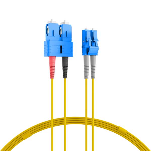 Duplex Patchkabel Flat-Twin LC-SC OS2 G652D -- 0,5m LSZH 3x5mm gelb Glasfaserverkabelung Glasfaser