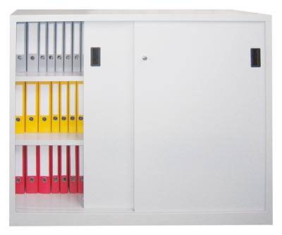 Schiebetürenschrank H1200xB2000xT600 mm 4 Böden verz. Mittelwand RAL 7035