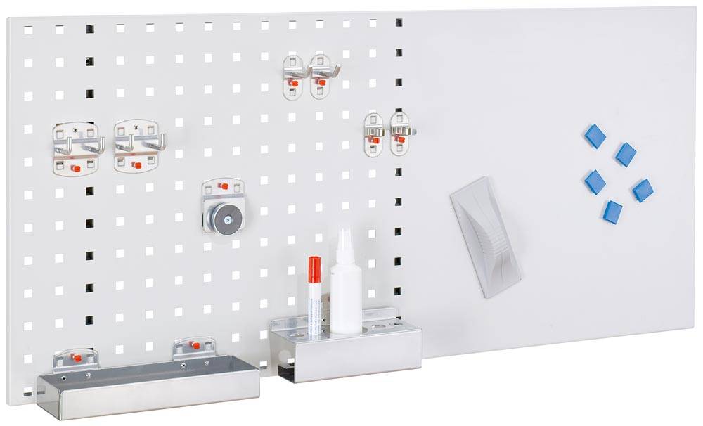 Organisationswand, BxH 1000x450 mm, RAL 7035, Beschriftungsfläche rechts, Lochpl