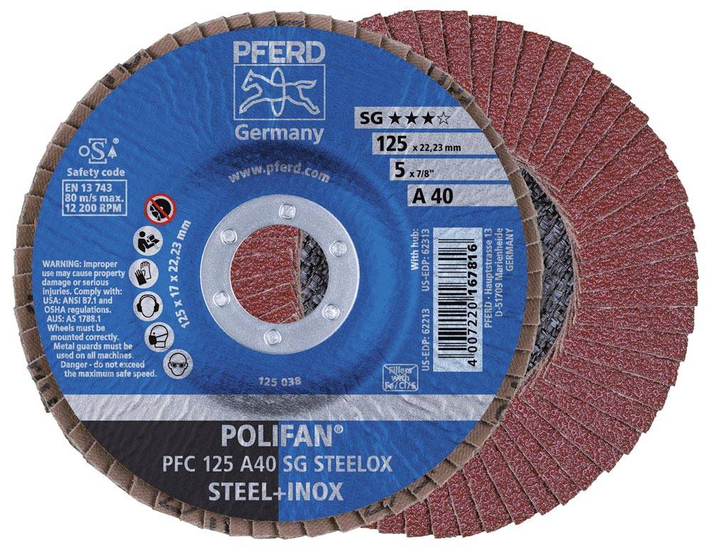 PFERD TOOLS 67604115A Sg Steelox Fächerschleifscheibe Durchmesser 115mm Bohrungs-Ø 22.23mm Körnung (num) 40 10St.