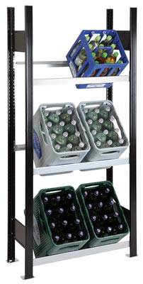 Getränkekistengrundregal,3 Ebenen - 1800x750x300 mm, Schwarz/Silber