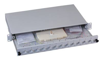 Spleißbox ST 50/125µm OM4 ausziehbar 12 -- Pigtails/12 Kuppl. Glasfaser