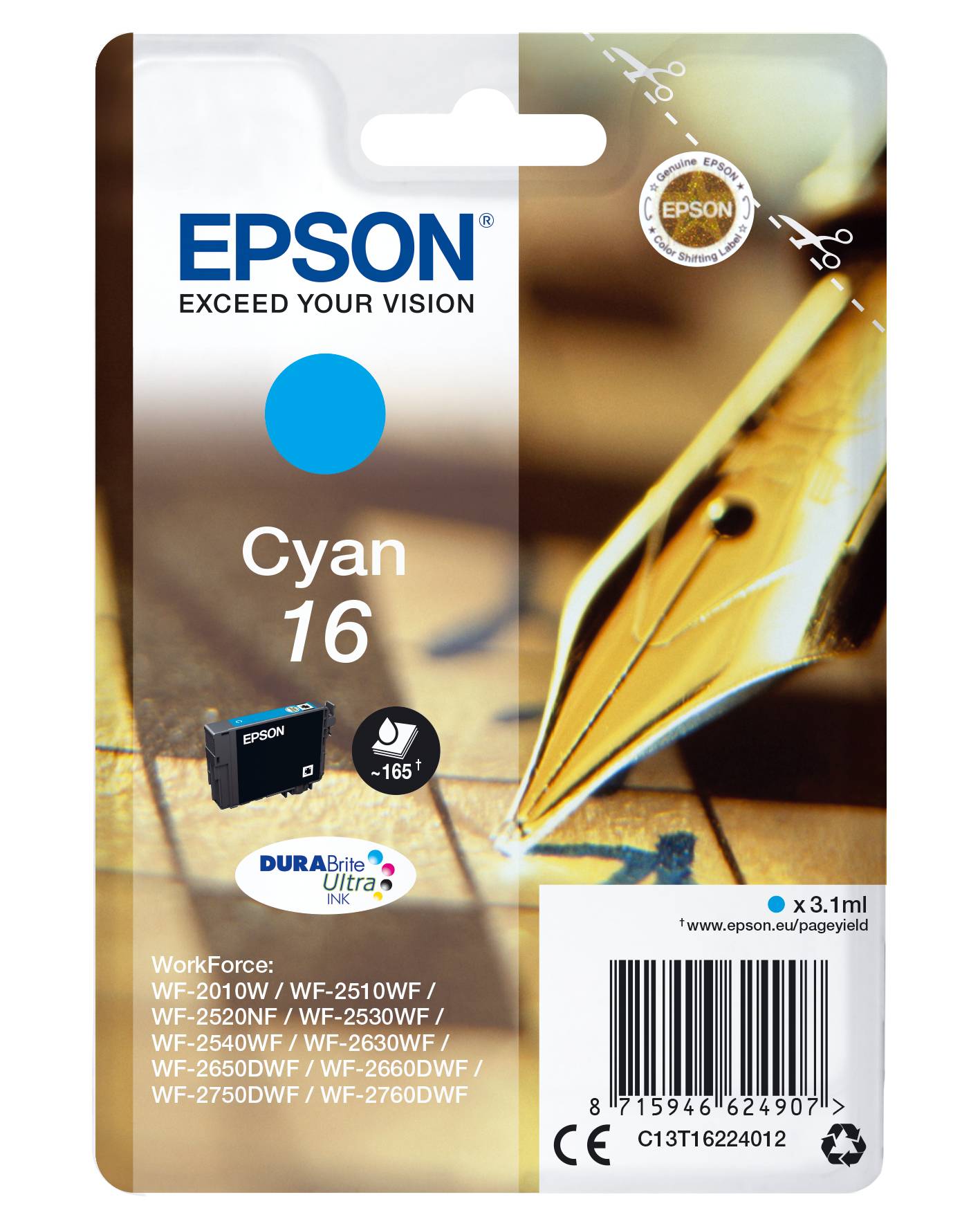 Epson 16 - 3.1 ml - Cyan - Original - Tintenpatrone - für WorkForce WF-2010 - 25