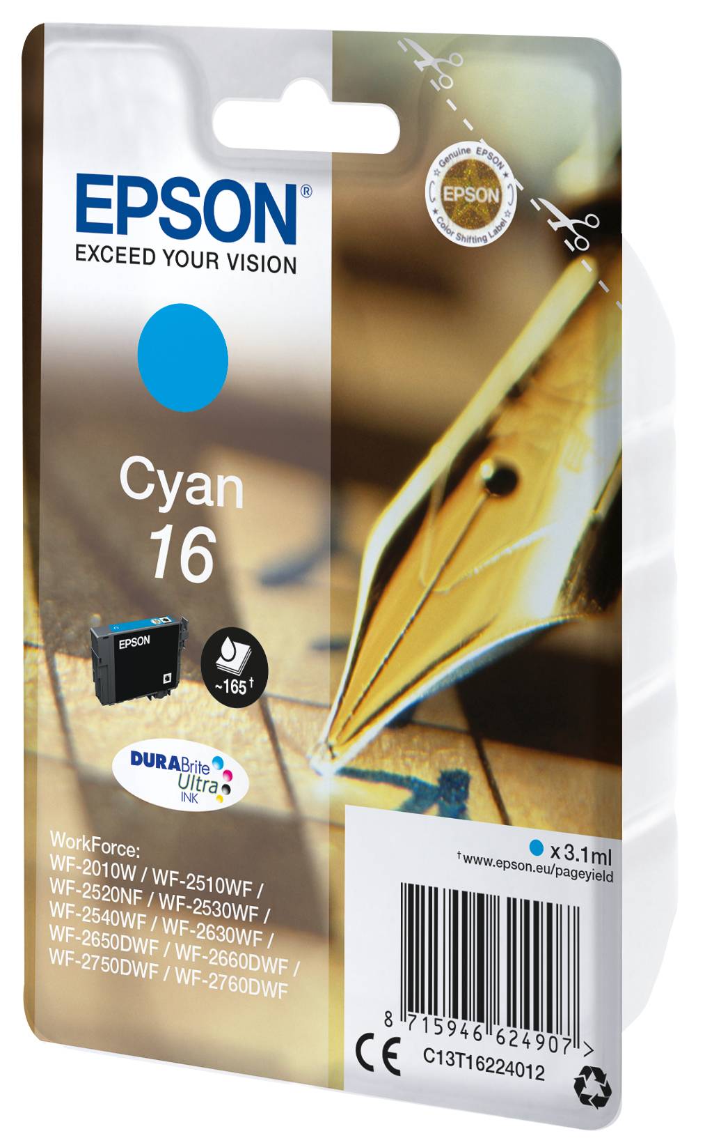 Epson 16 - 3.1 ml - Cyan - Original - Tintenpatrone - für WorkForce WF-2010 - 25