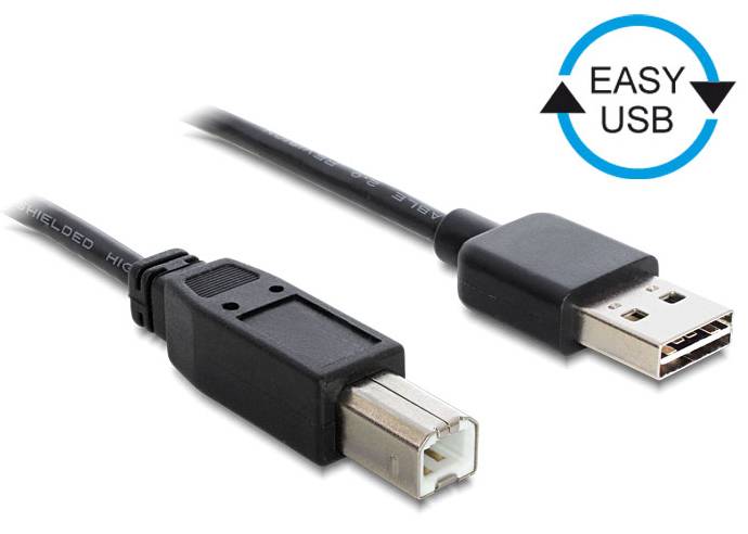Delock USB-Kabel USB 2.0 USB-A Stecker, USB-B Stecker 3.00 m Schwarz beidseitig verwendbarer Stecker, vergoldete Steckkontakte, UL-zertifiziert