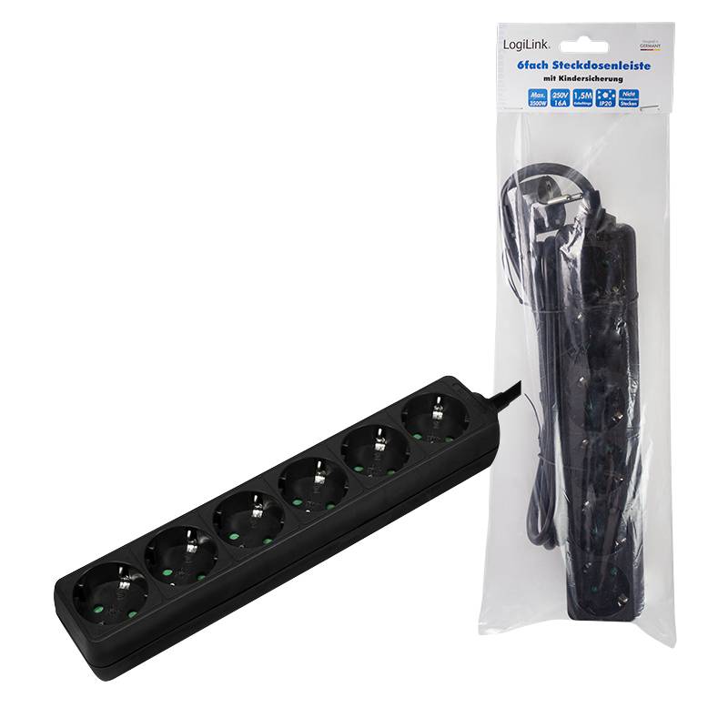 LogiLink LPS238B Steckdosenleiste Schwarz Schutzkontakt 1 St.