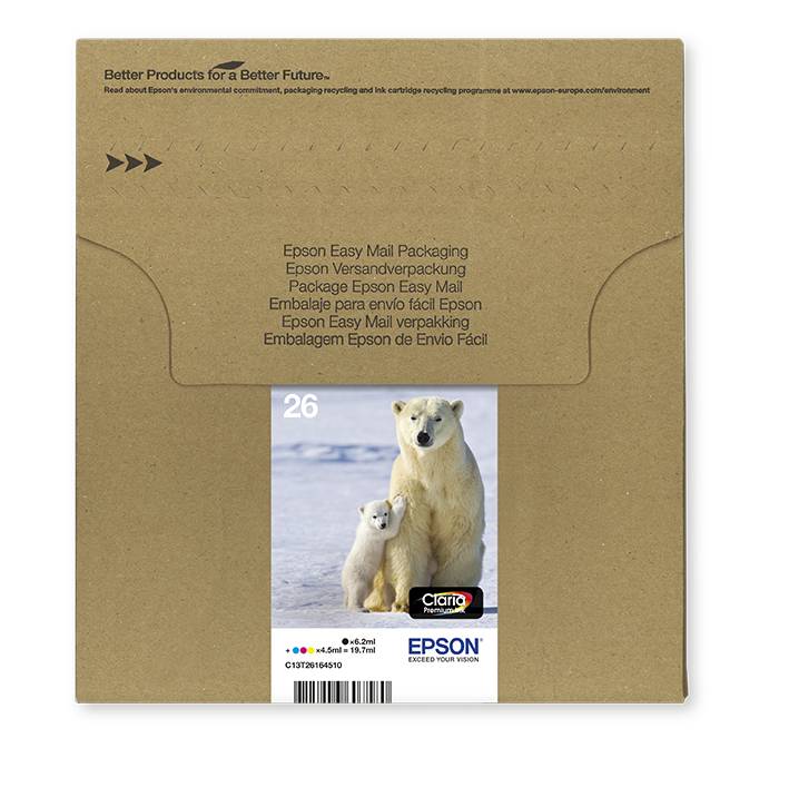 Epson Druckerpatrone T2616, 26 Easy Mail Packaging Original Kombi-Pack Schwarz, Cyan, Magenta, Gelb C13T26164511
