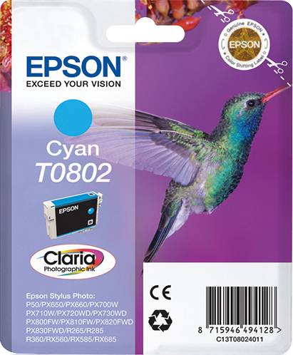 Epson T0802 - 7.4 ml - Cyan - Original - Blisterverpackung - Tintenpatrone - für