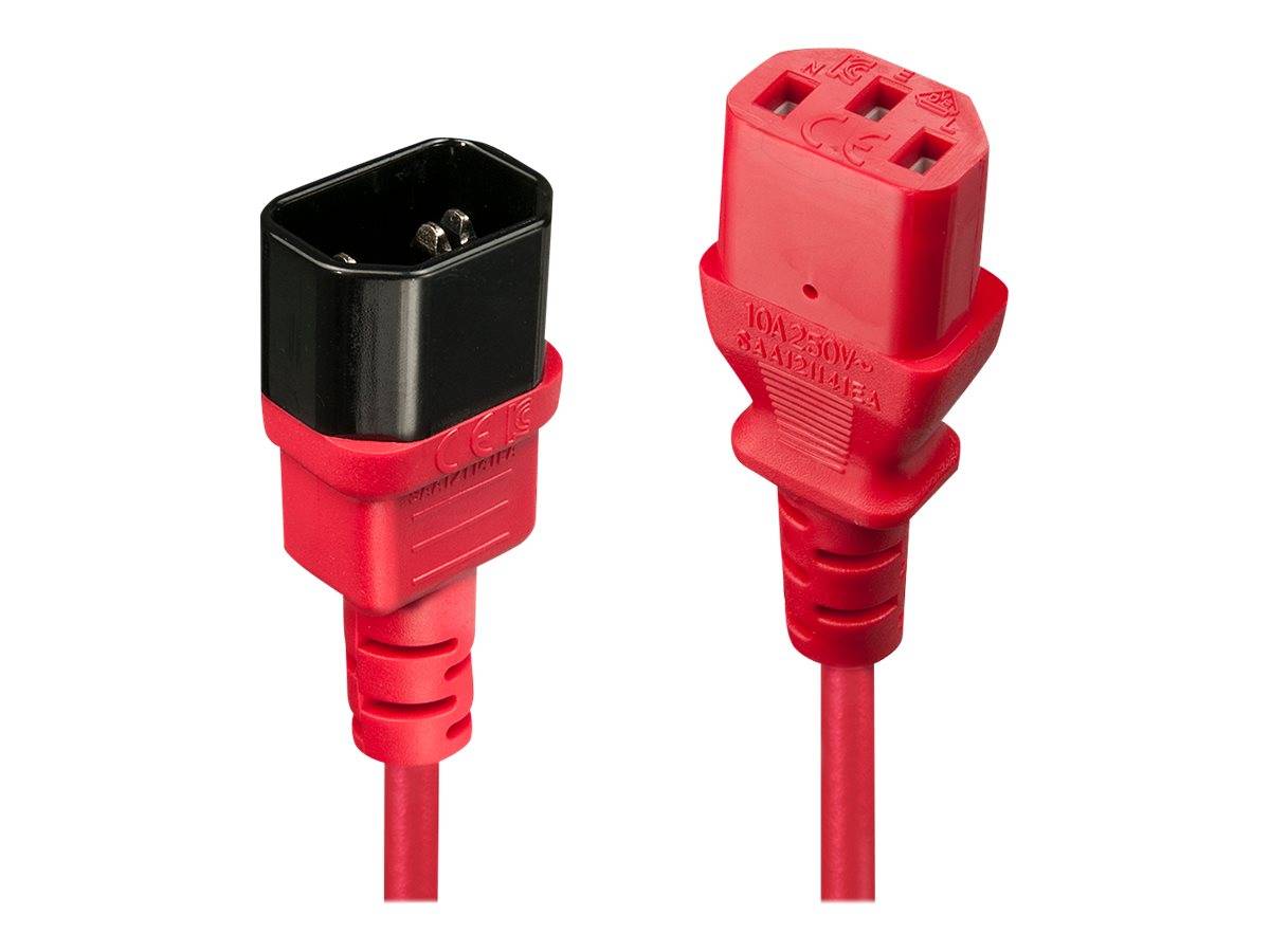 LINDY Strom Verlängerungskabel [1x Kaltgeräte-Stecker C14 - 1x Kaltgeräte-Buchse C13] 2.00 m Rot