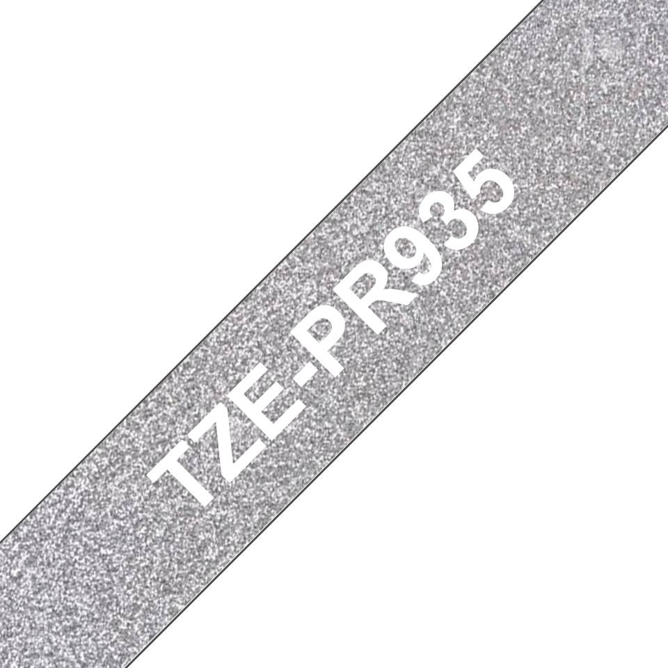 Schriftband Brother TZe-PR935 Bandfarbe: Silber Schriftfarbe:Weiß 12 mm 8 m