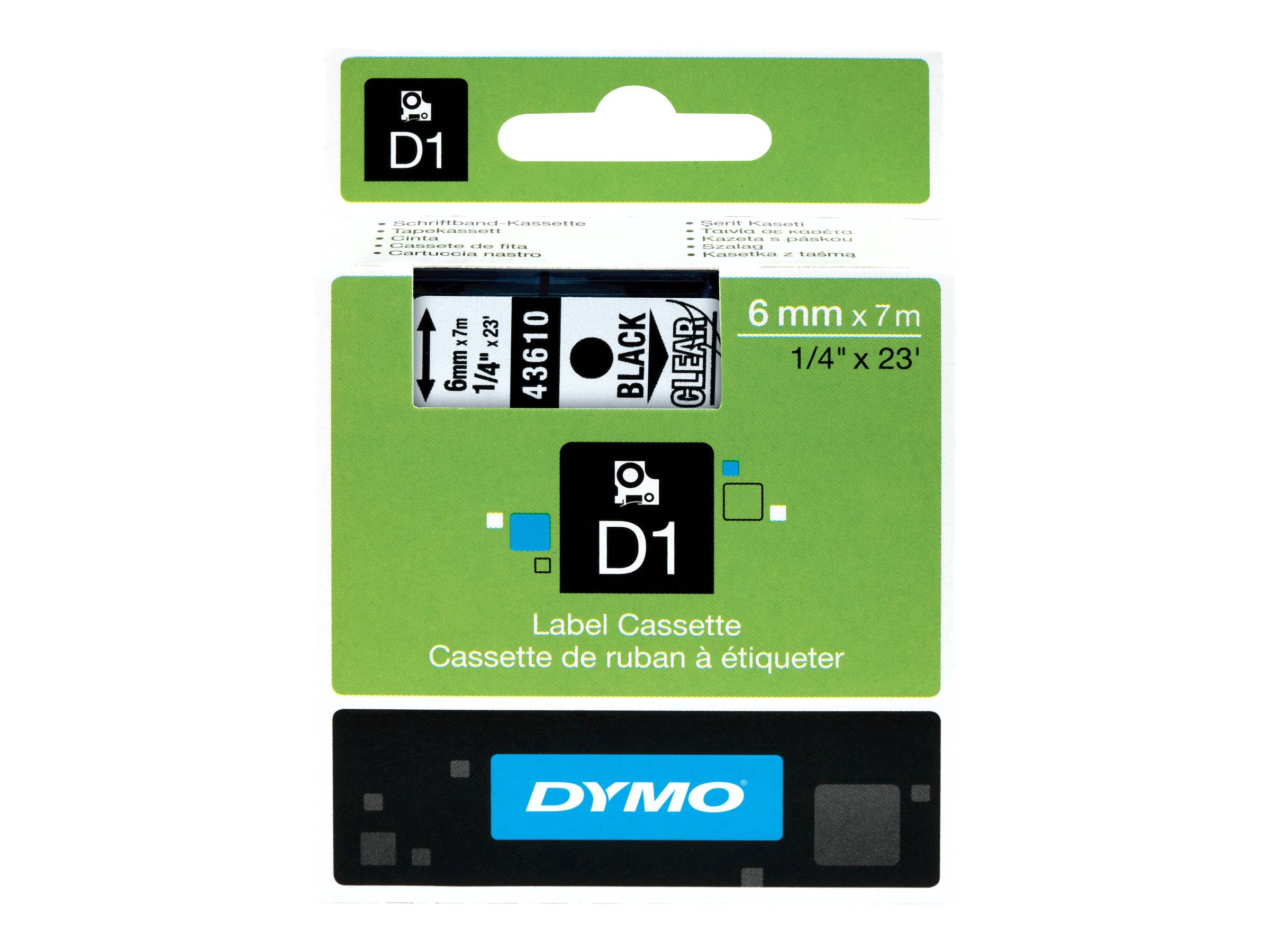Schriftband DYMO D1 43610 Bandfarbe: Transparent Schriftfarbe:Schwarz 6 mm 7 m