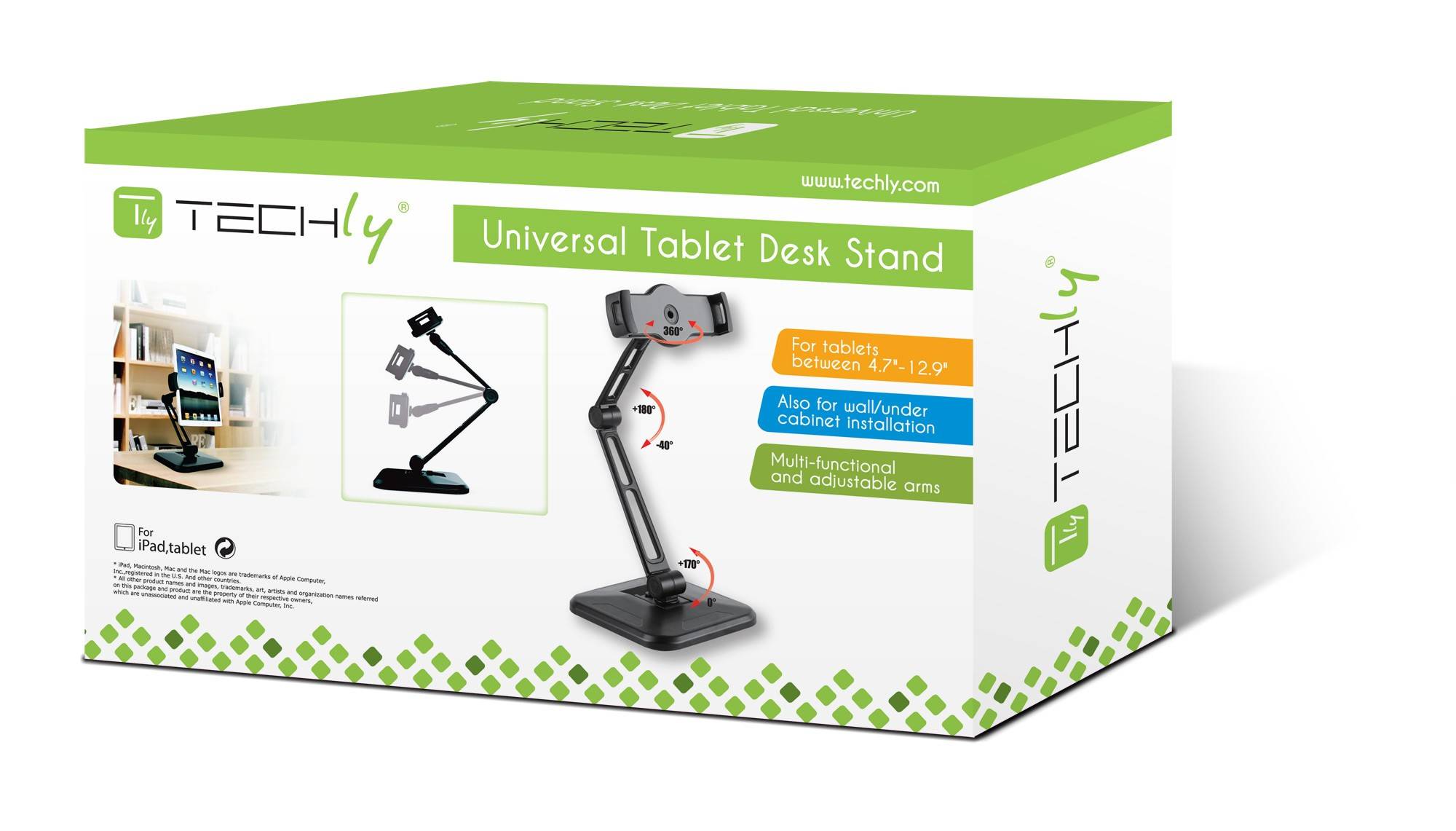 techly Np Extensible Support - Befestigungskit (Wandmontage, Halterung für Schreibtisch, einstellbarer Montagearm)