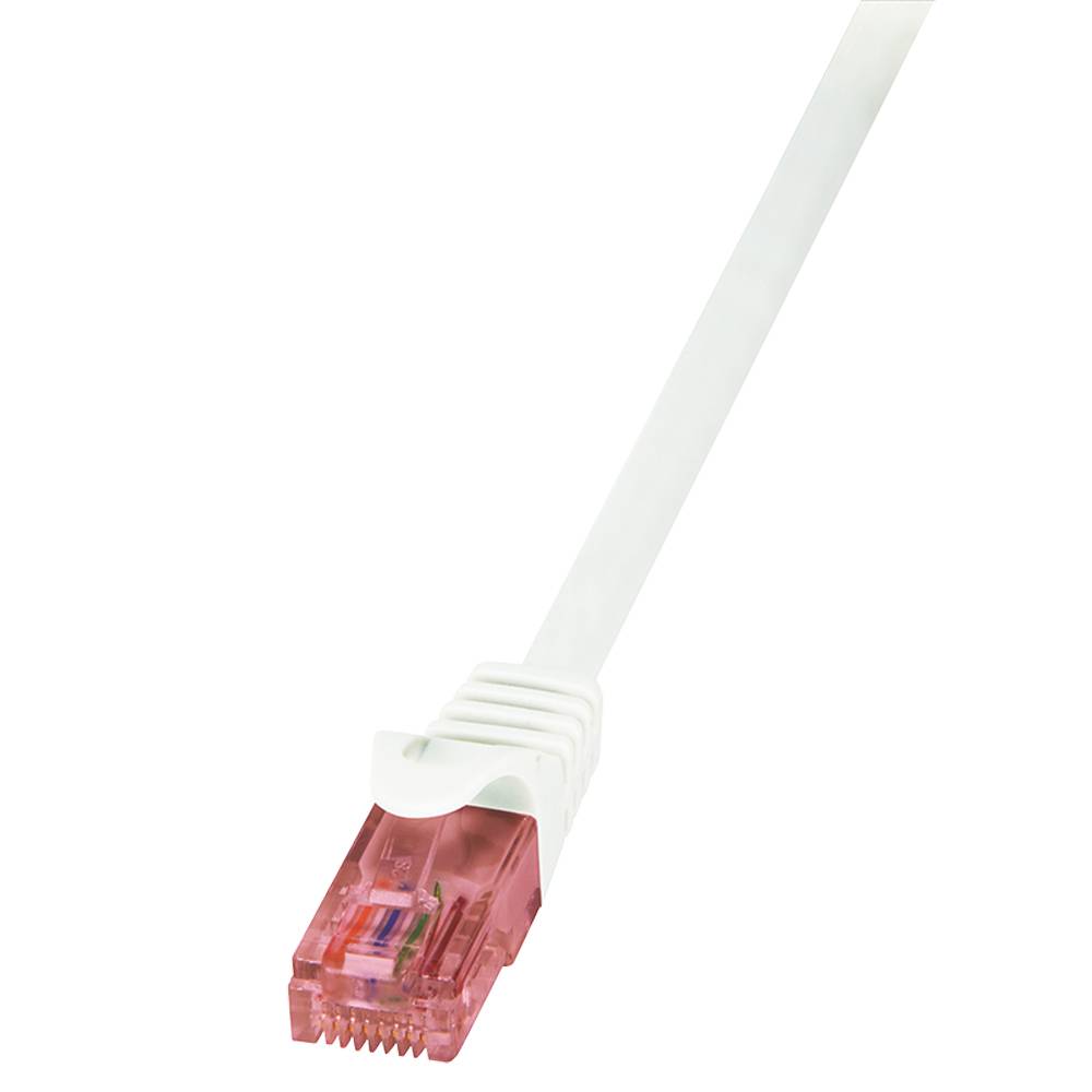LogiLink CQ2061U RJ45 Netzwerkkabel, Patchkabel CAT 6 U/UTP 3.00 m Weiß Flammwidrig, mit Rastnasenschutz 1 St.