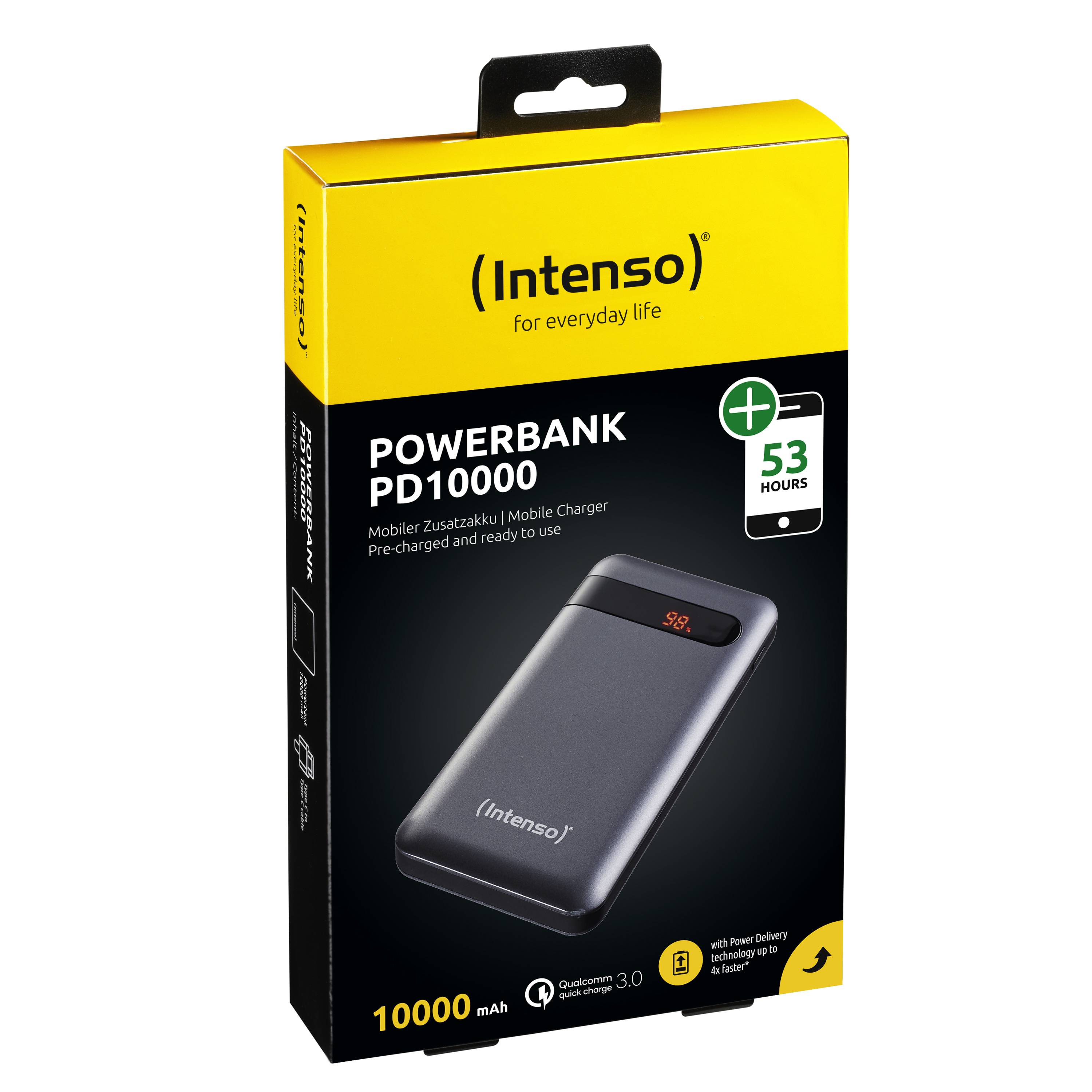 Intenso PD10000 Powerbank 10000 mAh Quick Charge 3.0, Power Delivery 3.0 LiPo Schwarz Statusanzeige