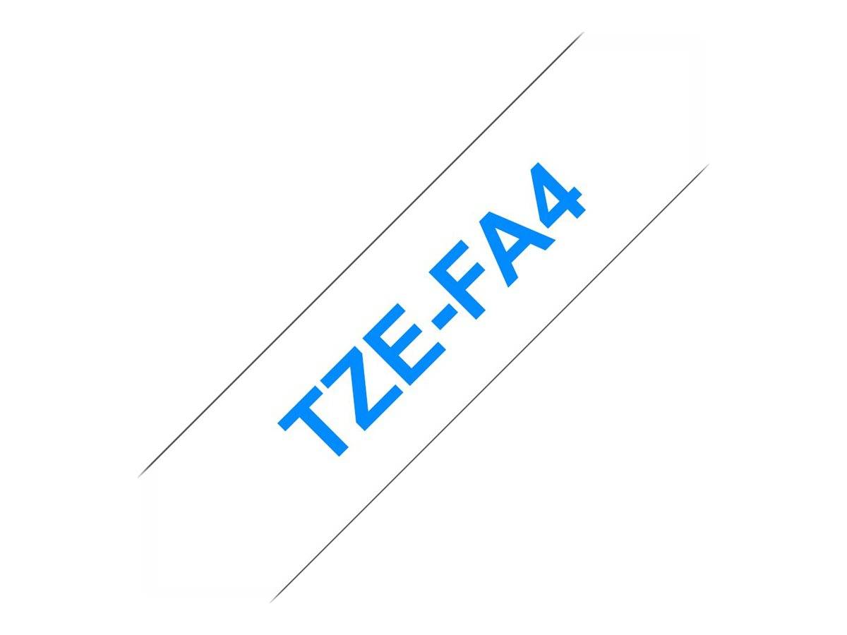 Schriftband Textil unlaminiert Brother TZe TZe-FA4B Bandfarbe: Weiß Schriftfarbe:Blau 18 mm 3 m