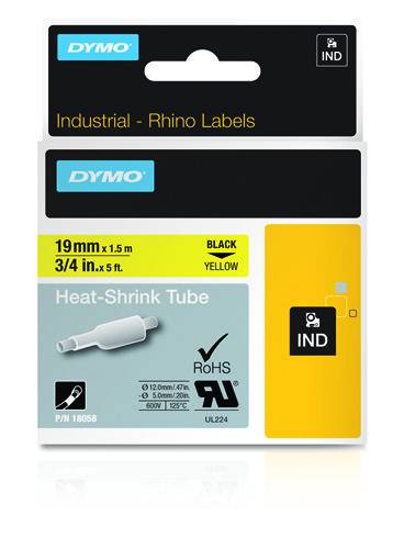 Schriftband Wärme-Schrumpfschlauch DYMO IND RHINO 18058 Polyolefin Bandfarbe: Gelb Schriftfarbe:Schwarz 19 mm 1.5 m