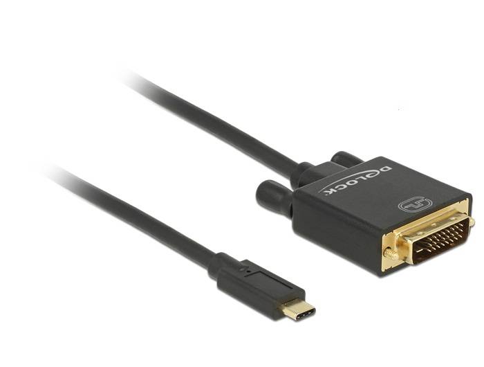 Delock USB-C® / DVI Adapterkabel USB-C® Stecker, DVI-D 24+1pol. Stecker 3.00 m Schwarz 85322 vergoldete Steckkontakte USB-C®-Displaykabel