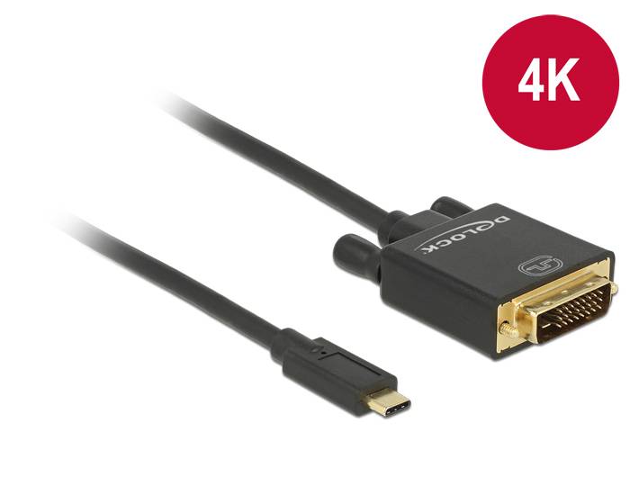 Delock USB-C® / DVI Adapterkabel USB-C® Stecker, DVI-D 24+1pol. Stecker 3.00 m Schwarz 85322 vergoldete Steckkontakte USB-C®-Displaykabel