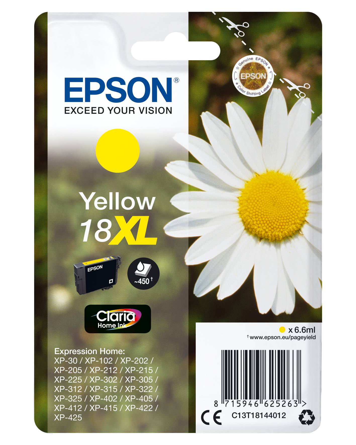 Epson Druckerpatrone T1814, 18XL Original Gelb C13T18144012