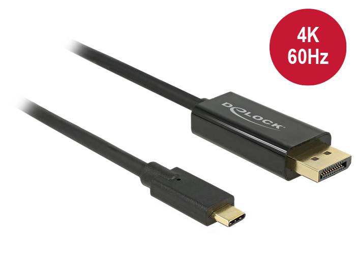Delock USB-C® / DisplayPort Adapterkabel USB-C® Stecker, DisplayPort Stecker 2.00 m Schwarz 85256 vergoldete Steckkontakte USB-C®-Displaykabel
