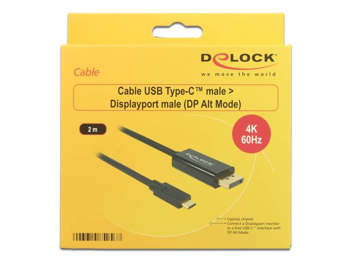 Delock USB-C® / DisplayPort Adapterkabel USB-C® Stecker, DisplayPort Stecker 2.00 m Schwarz 85256 vergoldete Steckkontakte USB-C®-Displaykabel