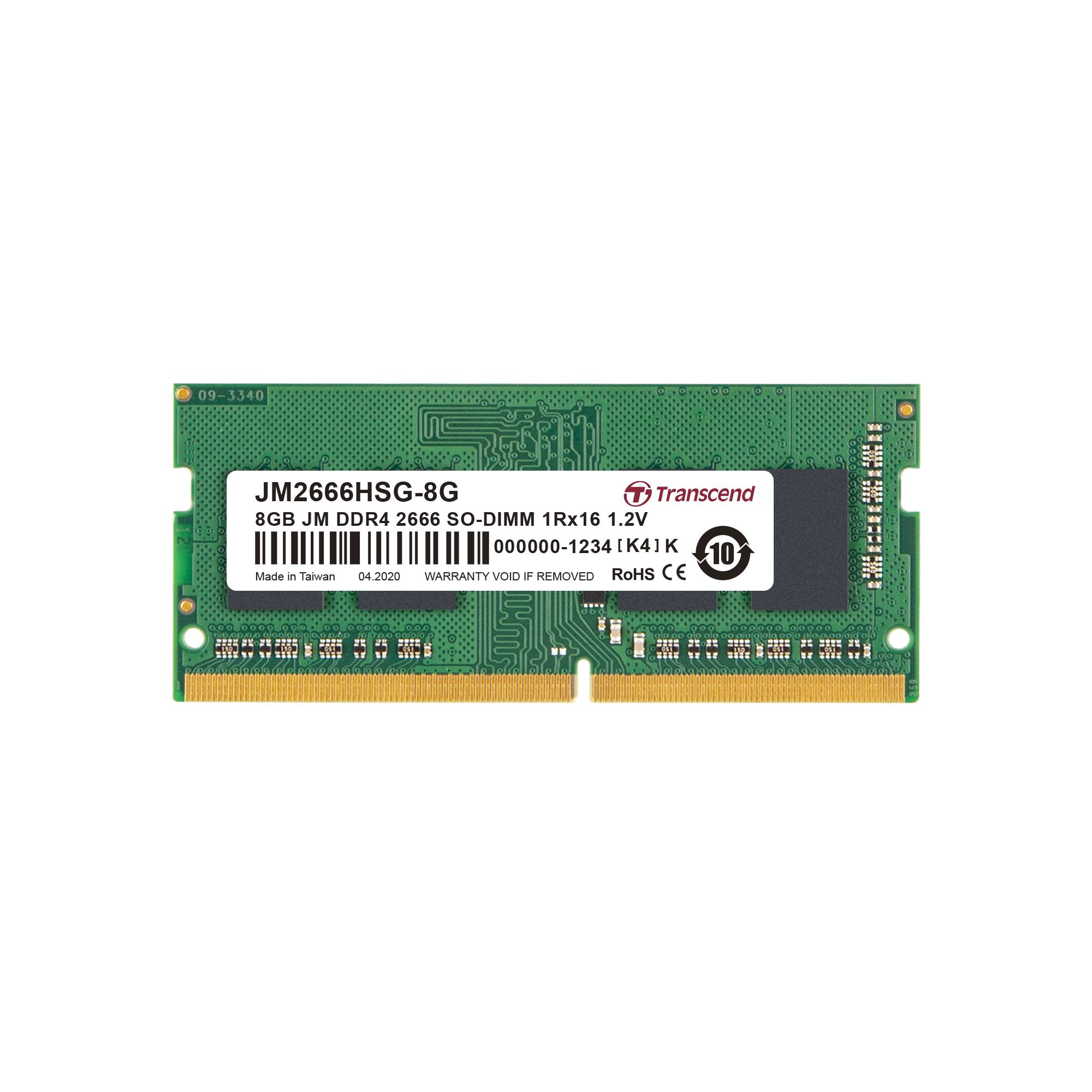 Transcend JetRAM Laptop-Arbeitsspeicher Modul DDR4 8 GB 1 x 8 GB Non-ECC 2666 MHz 260pin SO-DIMM CL19 JM2666HSG-8G