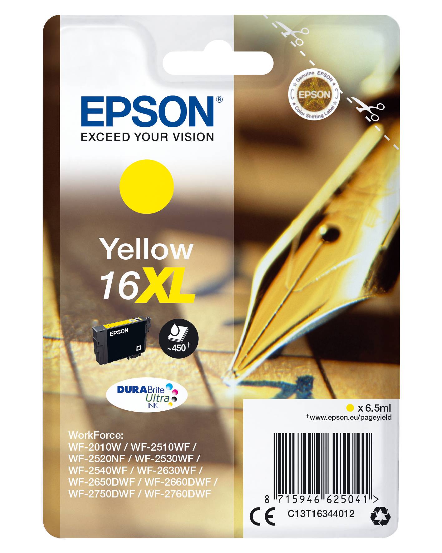 Epson Druckerpatrone T1634, 16XL Original Gelb C13T16344012