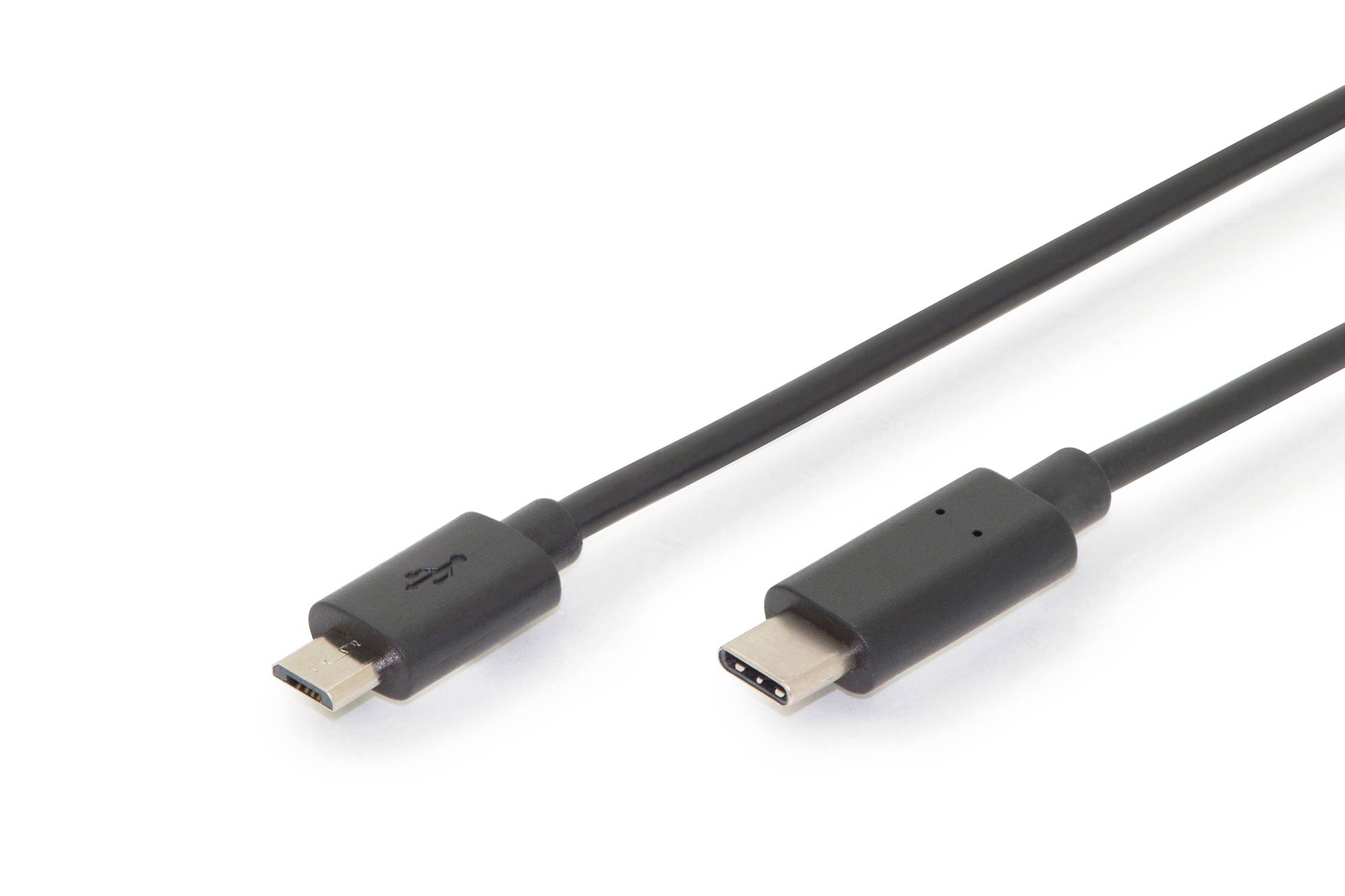 Digitus USB-Kabel USB 2.0 USB-C® Stecker, USB-Micro-B Stecker 1.80 m Schwarz Rund, beidseitig verwendbarer Stecker, doppelt geschirmt