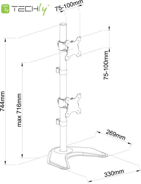 TECHly - Aufstellung - für 2 LCD-Displays - Schwarz - Bildschirmgröße: 33-68.6 cm (13"-27")