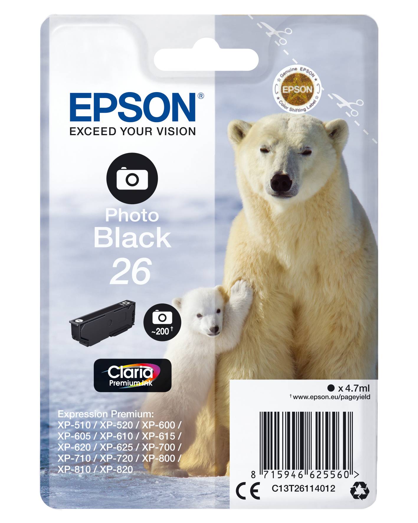 Epson Druckerpatrone T2611, 26 Original Foto Schwarz C13T26114012