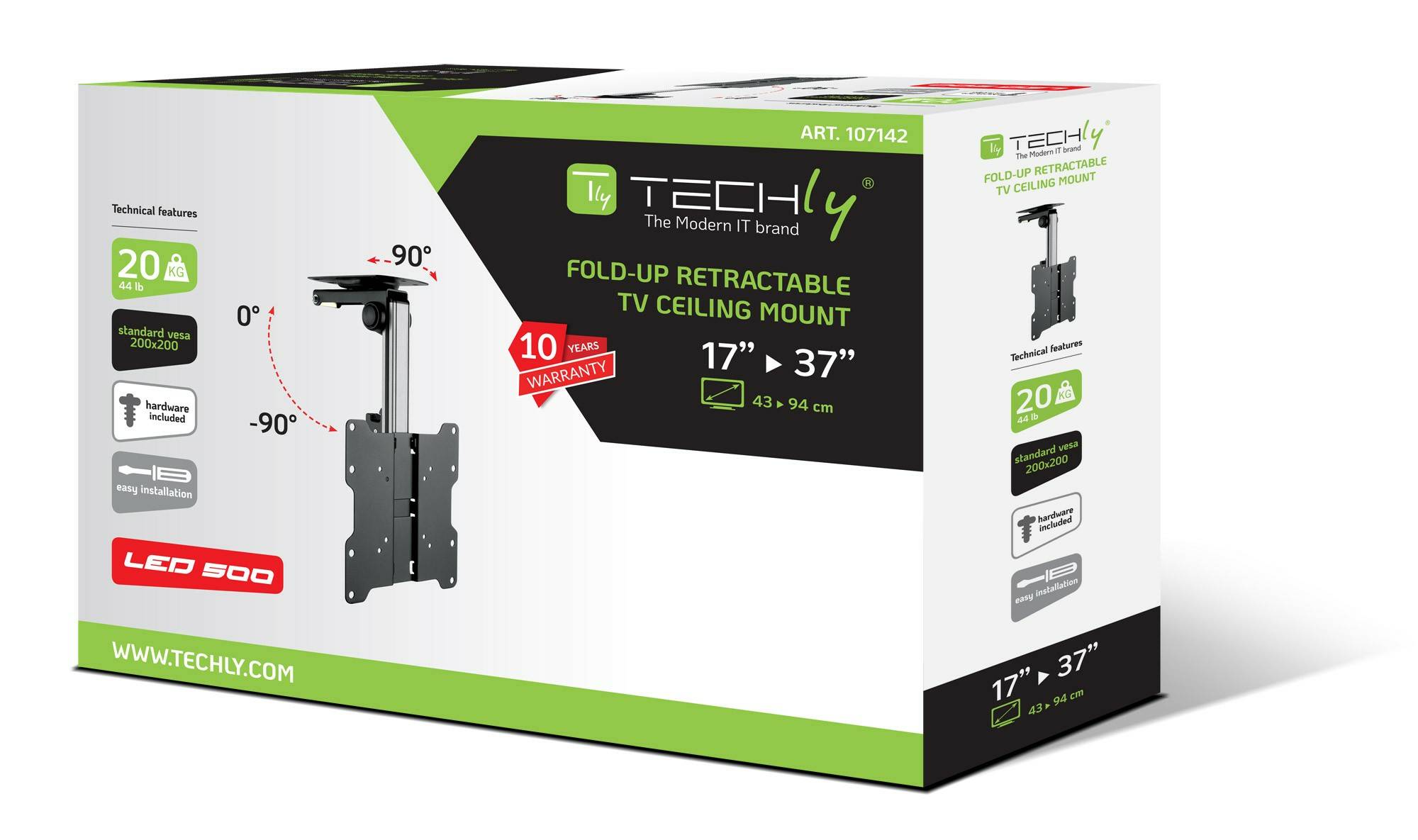 TECHly - Befestigungskit (Deckenhalterung) - für LCD TV - Stahl - Schwarz, Silber - Bildschirmgröße: 43.2-94 cm (17"-37"