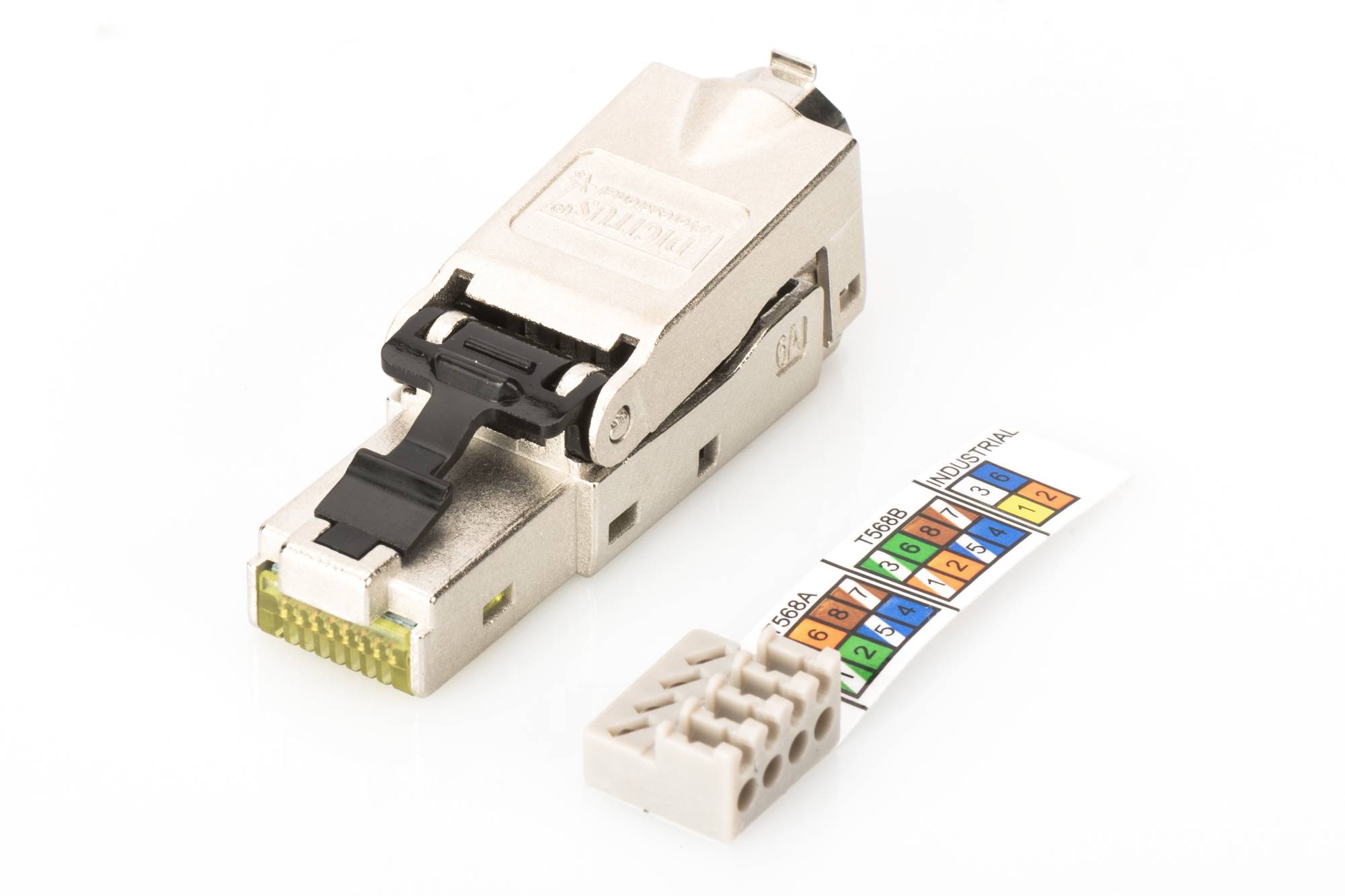 Digitus RJ45 Netzwerk Steckverbinder CAT 6a, Unbestückt [1x LSA, Schneid-Klemm, Schnellanschluss - 1x RJ45-Stecker, RJ45-Stecker 8p8c] Silber, Stahl