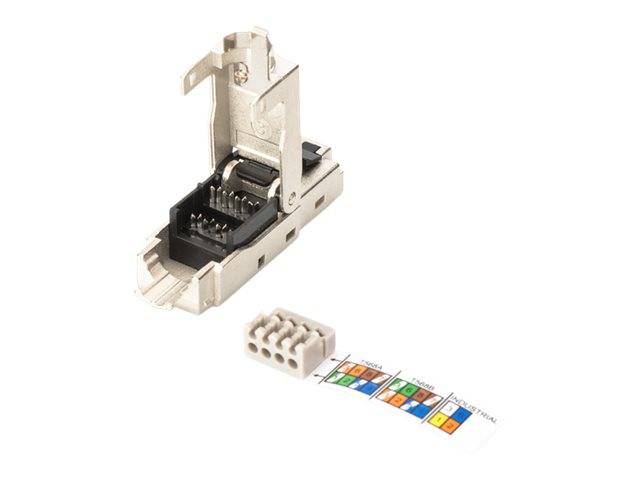 Digitus RJ45 Netzwerk Steckverbinder CAT 6a, Unbestückt [1x LSA, Schneid-Klemm, Schnellanschluss - 1x RJ45-Stecker, RJ45-Stecker 8p8c] Silber, Stahl