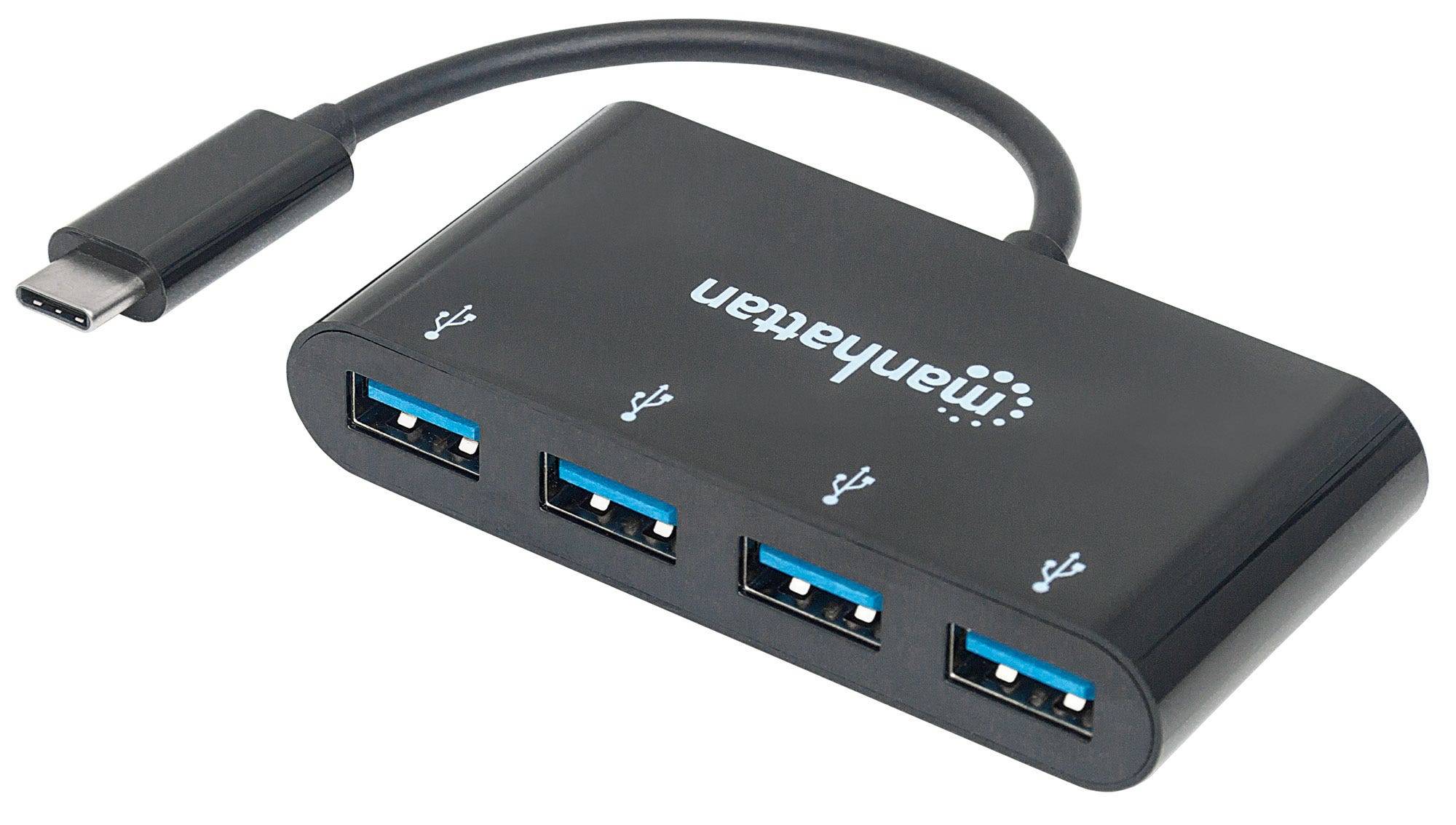 Manhattan 162746 4 Port USB 3.2 Gen 1-Hub (USB 3.0) mit USB-C® Stecker Schwarz