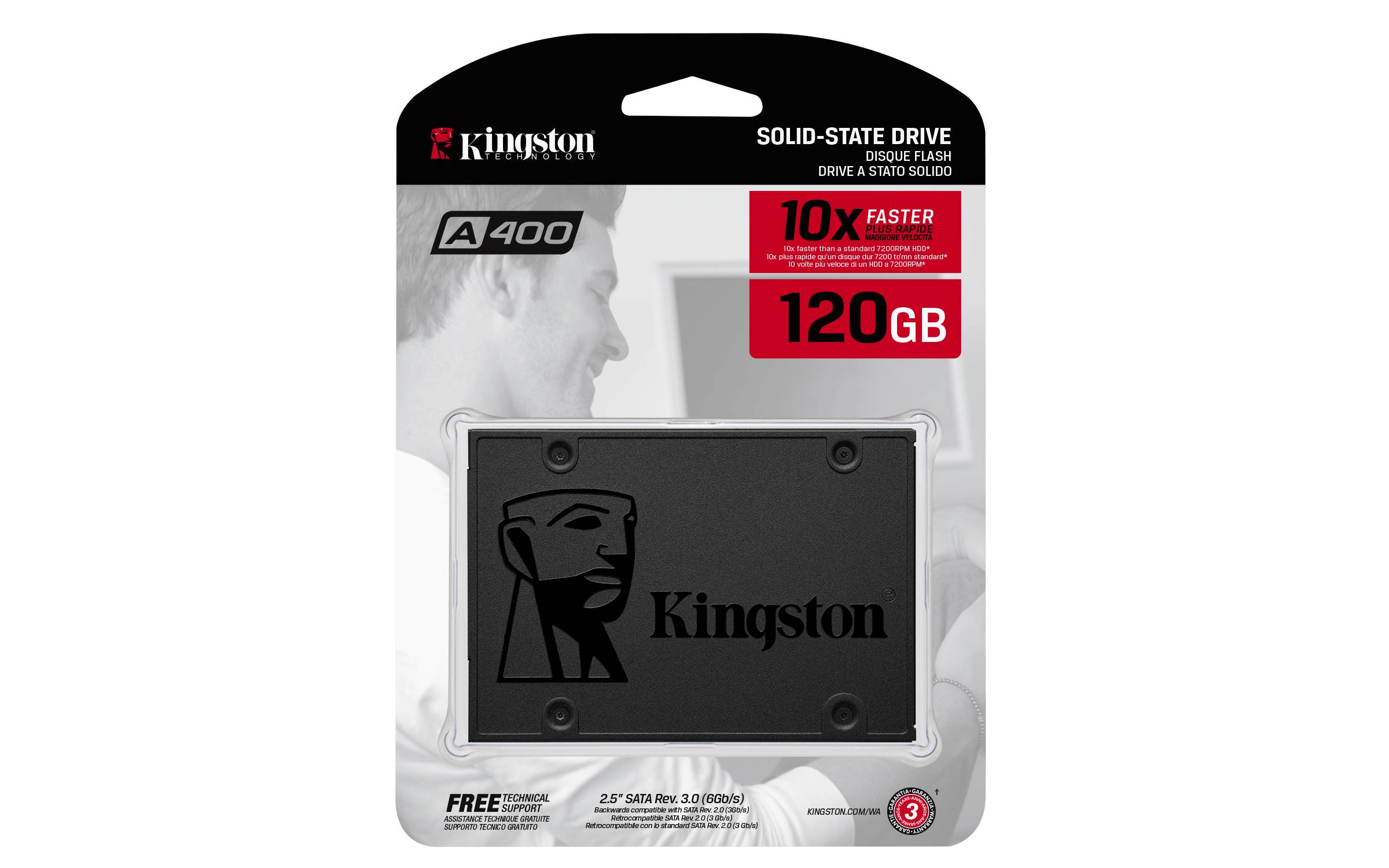 Kingston SSDNow A400 120 GB Interne SATA SSD 6.35 cm (2.5 Zoll) SATA 6 Gb/s Retail SA400S37/120G