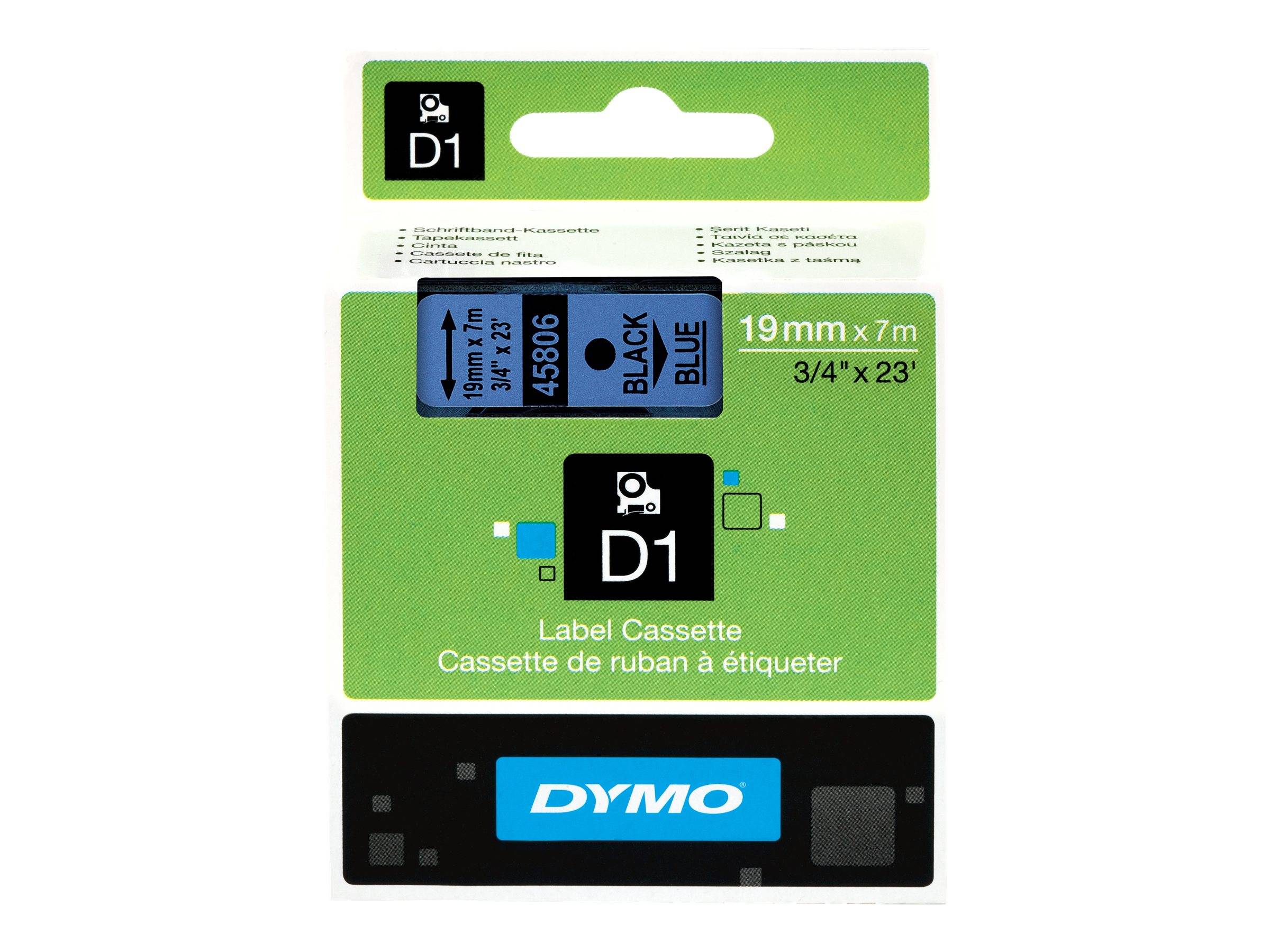Schriftband DYMO D1 45806 Bandfarbe: Blau Schriftfarbe:Schwarz 19 mm 7 m