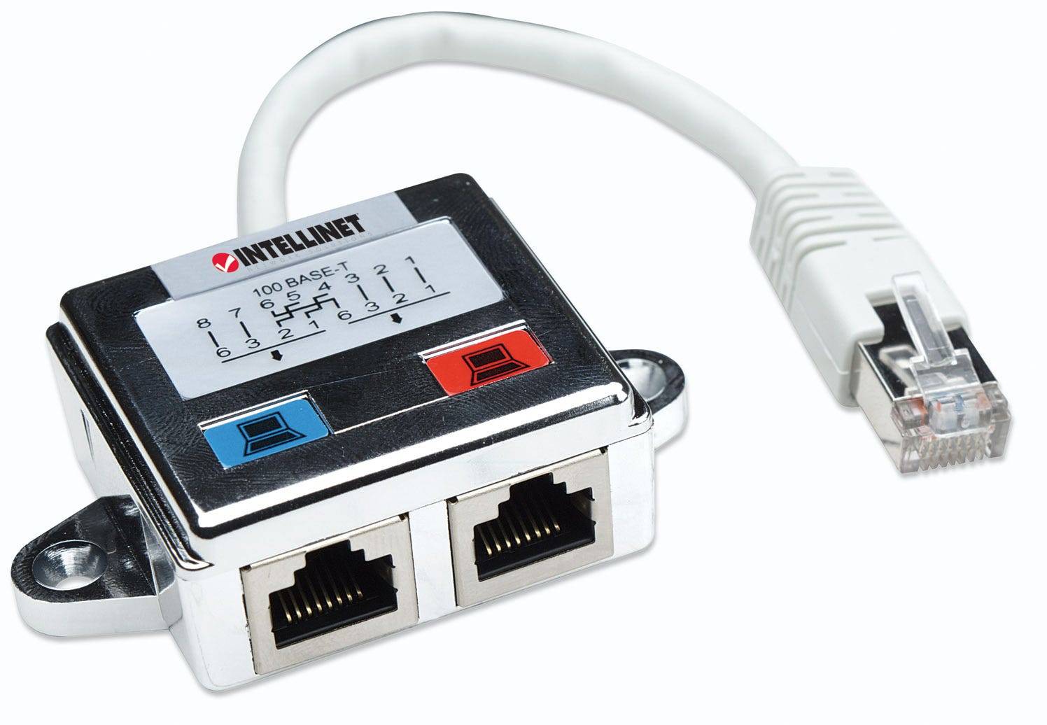 Intellinet RJ45 Netzwerk Adapter CAT 5 [1x RJ45-Stecker - 2x RJ45-Buchse] Silber, Weiß