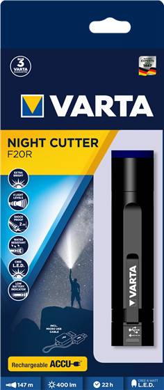Varta Night Cutter F20R LED Taschenlampe mit Gürtelclip, mit USB-Schnittstelle, verstellbar akkubetrieben 400 lm 22 h 348 g